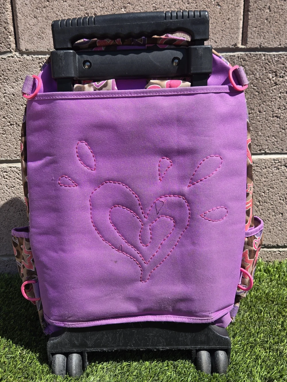 Justice Kids Rolling Backpack with Pink & Purple Hearts
